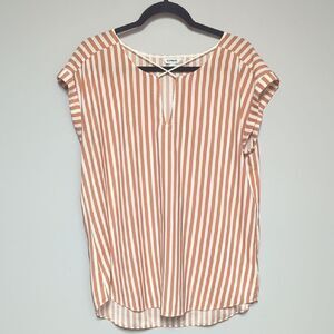 Express White and Orange Tie Front Blouse Relaxed Fit